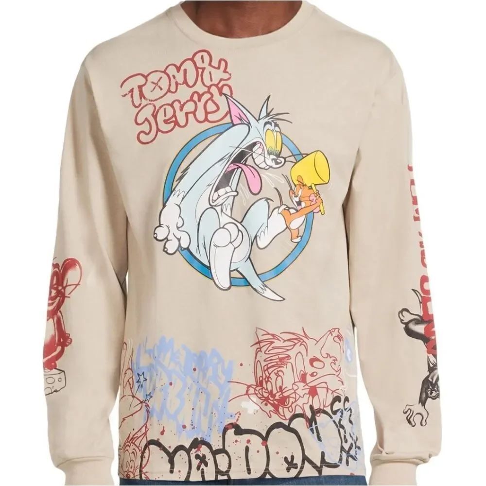 Tom & Jerry Airbrush Men's Long Sleeve Graphic T-Shirt